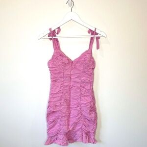 ASTR Shoulder Tie Ruffle Cinched Lilac Bodycon Dress